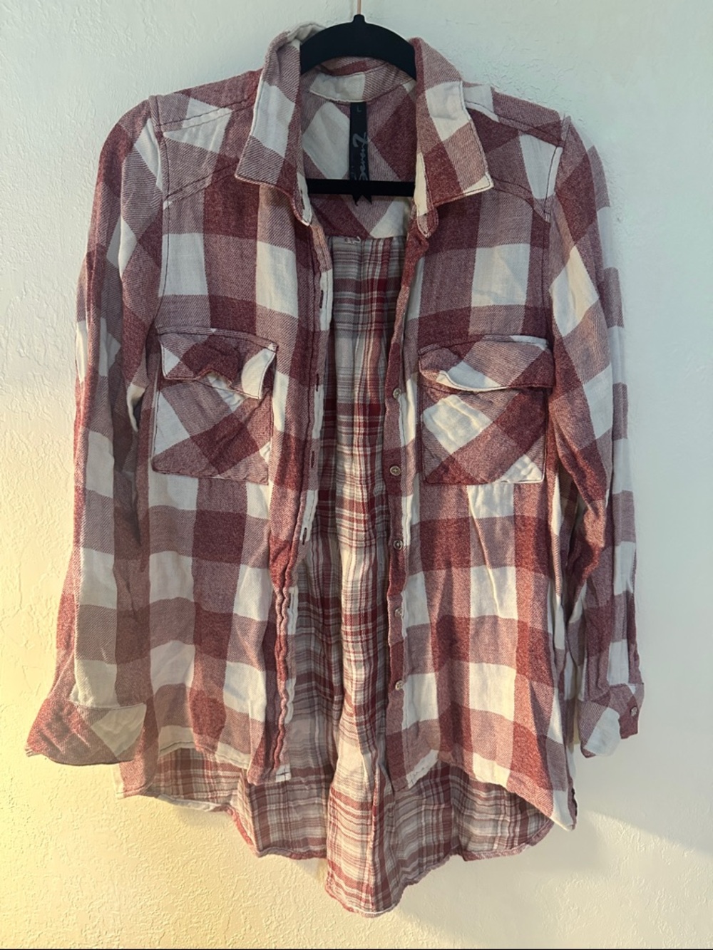 Seven7 Red and White Plaid Button-Down Shirt